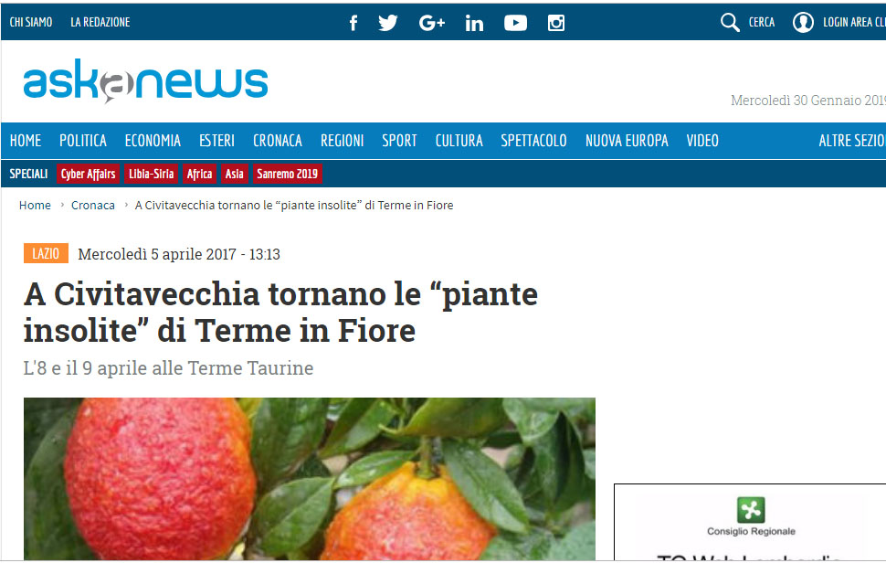 II edizione – Askanews – “A Civitavecchia tornano le piante insolite di Terme in Fiore”