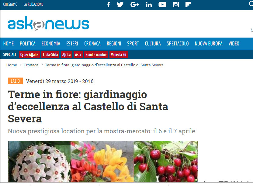 VI edizione – Askanews “Terme in fiore: giardinaggio d’eccellenza al Castello di Santa Severa “